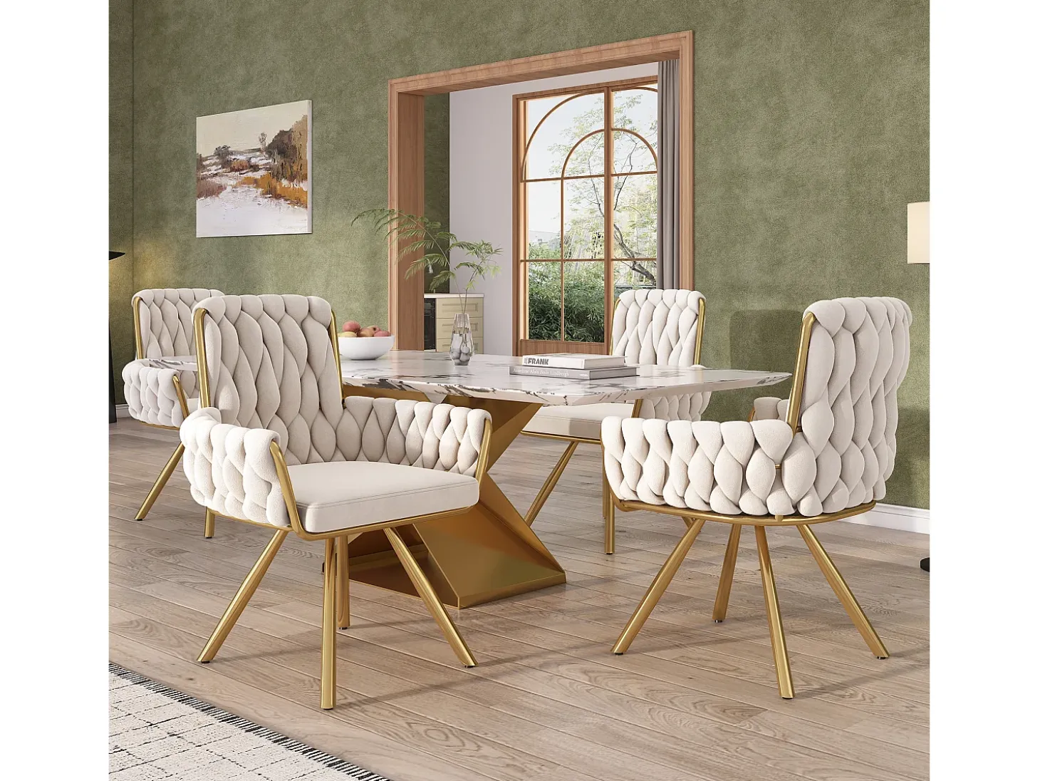 Juego de 2 sillas giratorias de terciopelo - 87 x 50 x 55 cm - Sillón con cuatro patas de metal - Beige