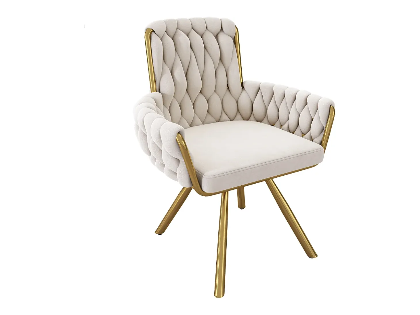 Juego de 2 sillas giratorias de terciopelo - 87 x 50 x 55 cm - Sillón con cuatro patas de metal - Beige