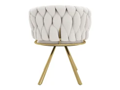 Juego de 6 sillas giratorias con patas de metal dorado y tapizadas en terciopelo beige.