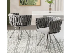 Juego de 4 sillas giratorias de terciopelo - 72 x 44 x 59 cm - Salón y dormitorio - Cuatro patas de metal plateado - Gris