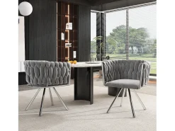 Juego de 4 sillas giratorias de terciopelo - 72 x 44 x 59 cm - Salón y dormitorio - Cuatro patas de metal plateado - Gris