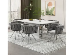 Juego de 4 sillas giratorias de terciopelo - 72 x 44 x 59 cm - Salón y dormitorio - Cuatro patas de metal plateado - Gris
