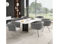 Juego de 4 sillas giratorias de terciopelo - 72 x 44 x 59 cm - Salón y dormitorio - Cuatro patas de metal plateado - Gris