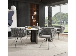 Juego de 4 sillas giratorias de terciopelo - 72 x 44 x 59 cm - Salón y dormitorio - Cuatro patas de metal plateado - Gris