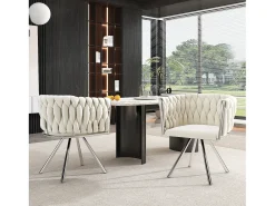 Juego de 6 sillas giratorias de terciopelo - 72 x 44 x 59 cm - Salón y dormitorio - Cuatro patas de metal plateado - Beige