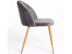 Juego de 2 sillas Kazon - Elegantes patas de metal efecto terciopelo y madera clara-Color Gris oscuro