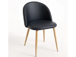 Juego de 2 sillas Kazon - Elegante piel sintética y patas de metal efecto madera clara-Color Gris oscuro