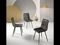 Juego de 4 sillas modernas antracita "Sevilla" estructura en metal barnizado asiento en polipiel efecto soft touch