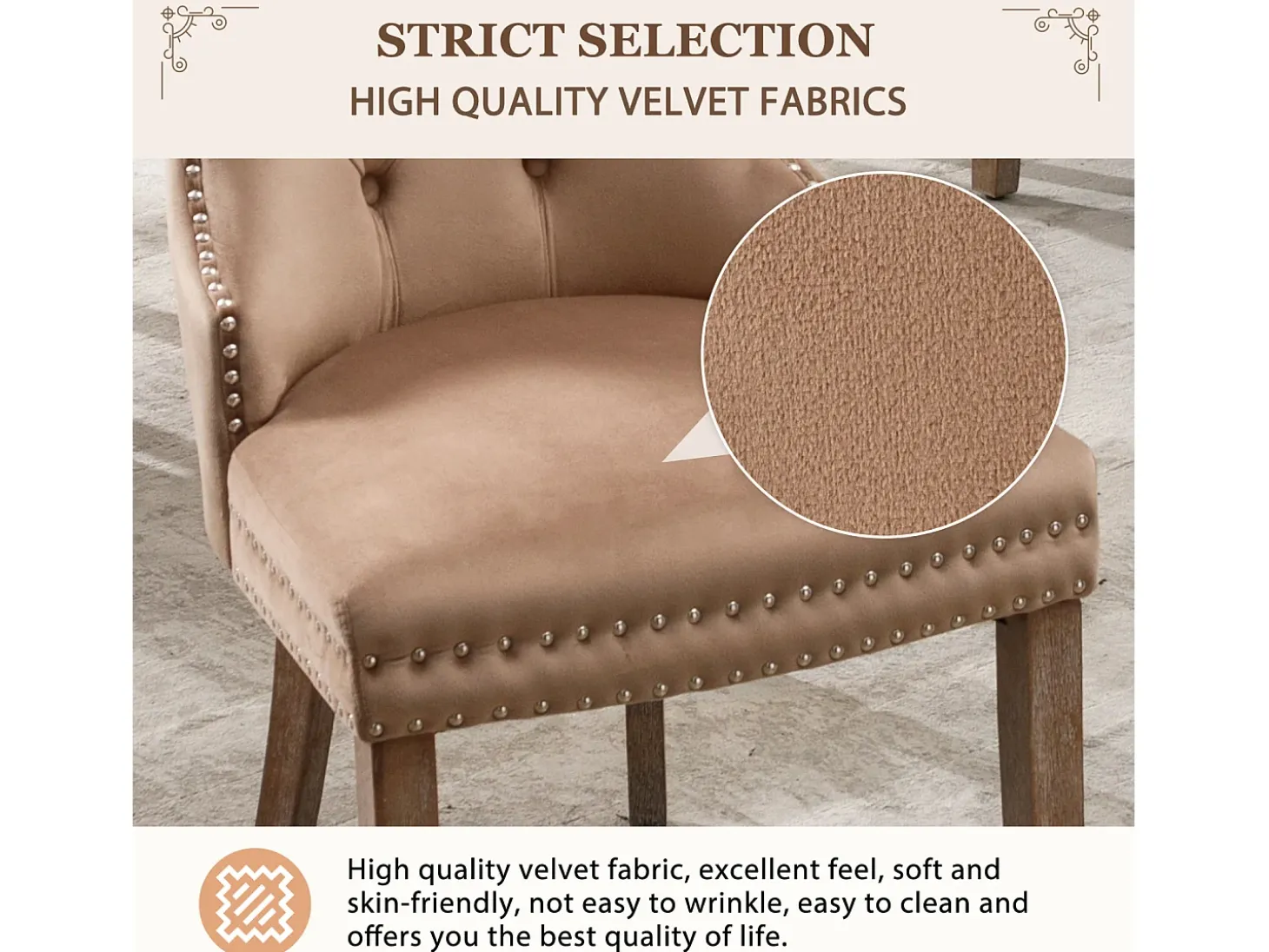 Juego de 6 Sillas para Comedor, Cocina y Sala Silla Tapizada Patas de Madera Maciza - 53,5x64x95cm Marrón