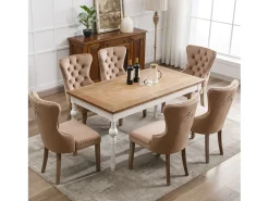 Juego de 6 Sillas para Comedor, Cocina y Sala Silla Tapizada Patas de Madera Maciza - 53,5x64x95cm Marrón