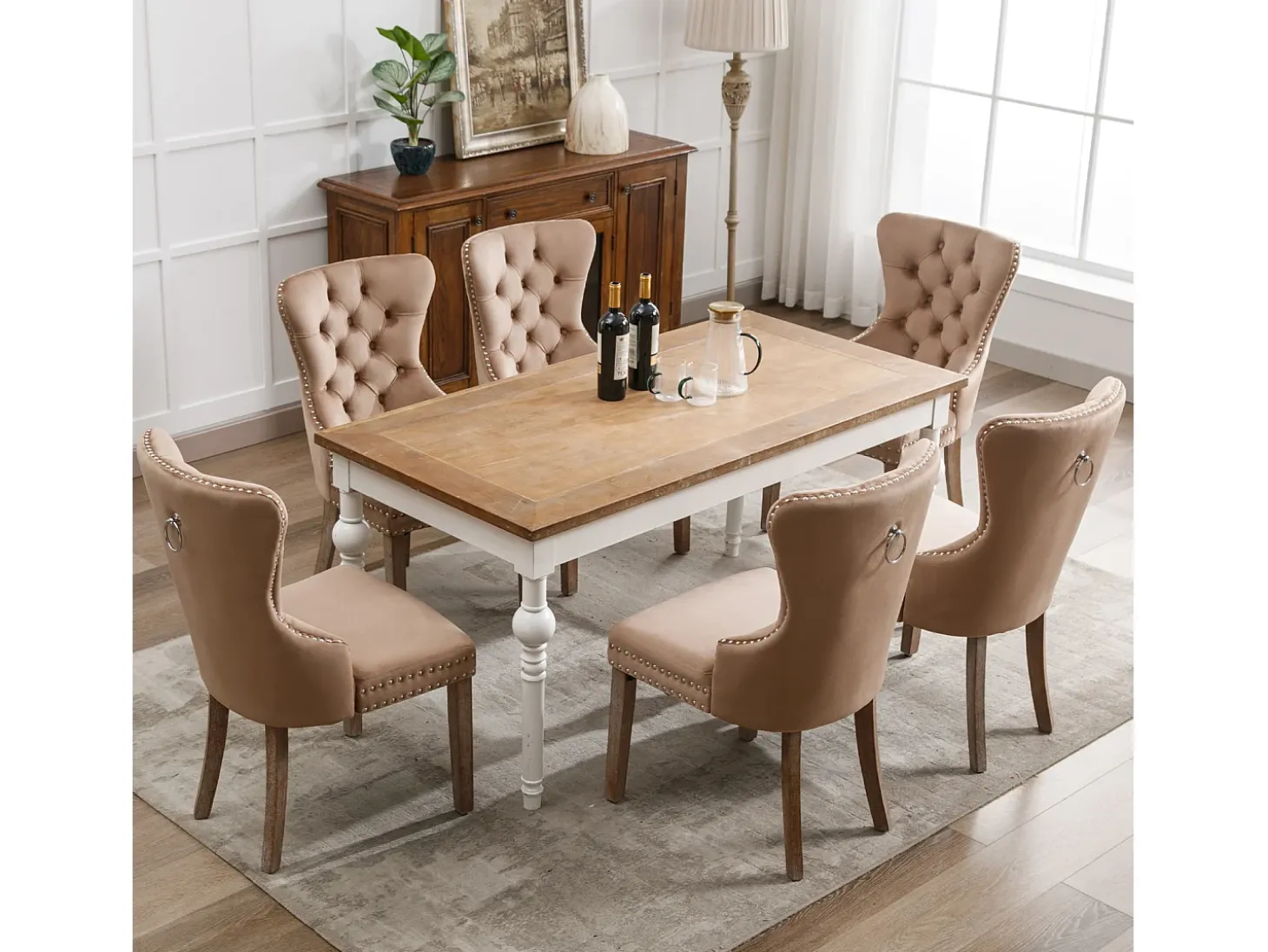 Juego de 6 Sillas para Comedor, Cocina y Sala Silla Tapizada Patas de Madera Maciza - 53,5x64x95cm Marrón