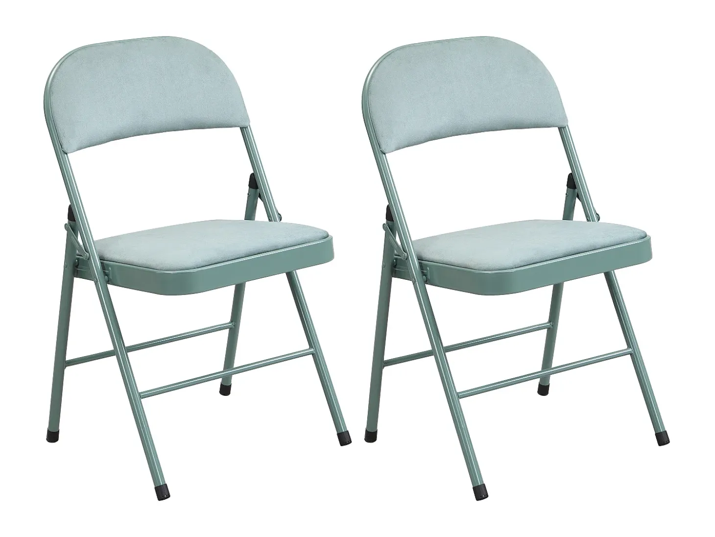 Juego de 2 sillas plegables de terciopelo y metal - Verde almendra - ORTENSIA