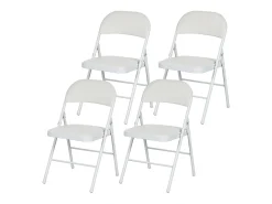 Juego de 4 sillas plegables, sillas de oficina portátiles con cojines de piel sintética, patas de acero, para recepción, sala de espera, color blanco