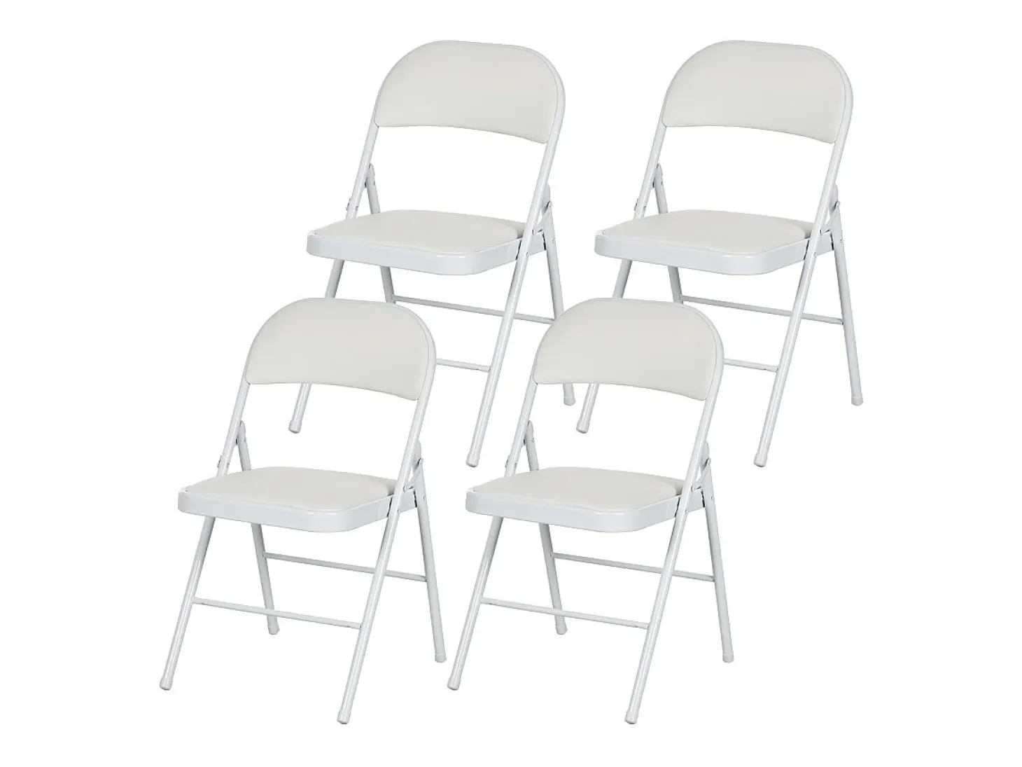 Juego de 4 sillas plegables, sillas de oficina portátiles con cojines de piel sintética, patas de acero, para recepción, sala de espera, color blanco