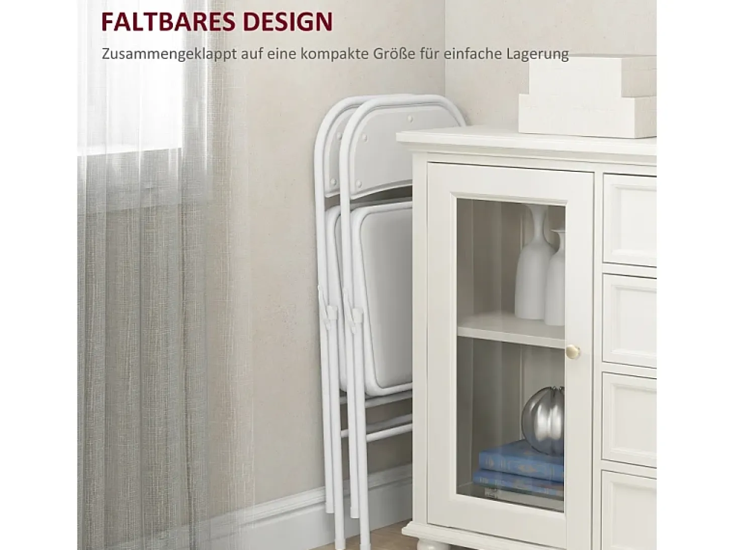 Juego de 4 sillas plegables, sillas de oficina portátiles con cojines de piel sintética, patas de acero, para recepción, sala de espera, color blanco