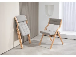 Juego de 2 sillas plegables con cojines - Gris y madera
