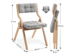 Juego de 2 sillas plegables con cojines - Gris y madera