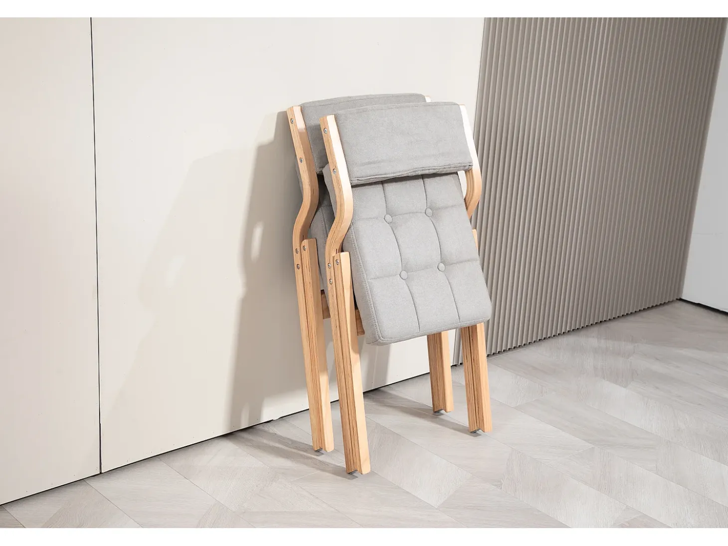 Juego de 2 sillas plegables con cojines - Gris y madera