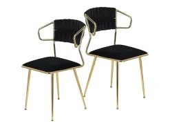 Juego de 2 sillas, respaldo redondo, patas de silla chapadas en oro, color negro, terciopelo.