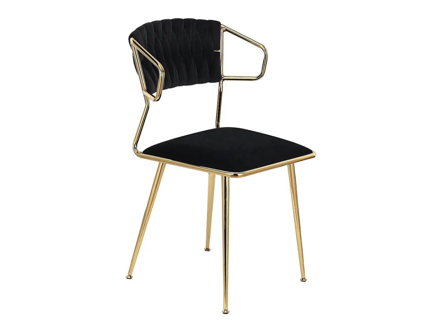 Juego de 2 sillas, respaldo redondo, patas de silla chapadas en oro, color negro, terciopelo.