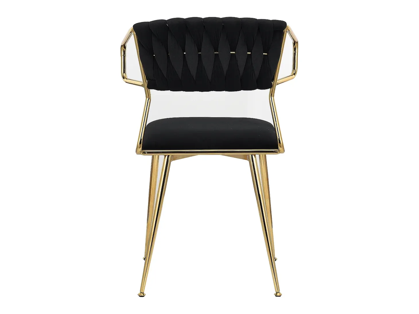 Juego de 2 sillas, respaldo redondo, patas de silla chapadas en oro, color negro, terciopelo.
