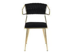 Juego de 2 sillas, respaldo redondo, patas de silla chapadas en oro, color negro, terciopelo.