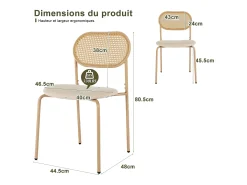 Juego de 2 sillas, silla de comedor de ratán, silla de comedor decorativa, color madera