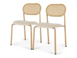 Juego de 2 sillas, silla de comedor de ratán, silla de comedor decorativa, color madera