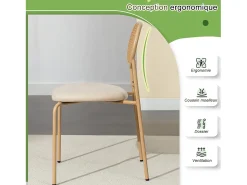 Juego de 2 sillas, silla de comedor de ratán, silla de comedor decorativa, color madera