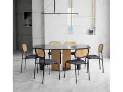 Juego de 2 sillas, silla de comedor de ratán, silla de comedor decorativa, color negro