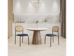 Juego de 2 sillas, silla de comedor de ratán, silla de comedor decorativa, color negro