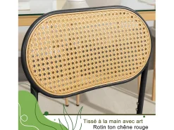 Juego de 2 sillas, silla de comedor de ratán, silla de comedor decorativa, color negro
