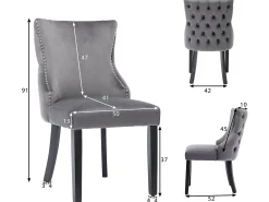 Juego de 2 sillas tipo góndola de terciopelo - patas de madera maciza - Gris