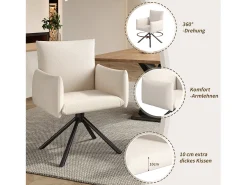 Juego de 6 sillones acolchados - Rotación 360° - con 4 patas metálicas - Lino - Beige
