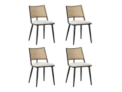 Juego de 4 sillones de ratán con asiento acolchado de PU, color negro