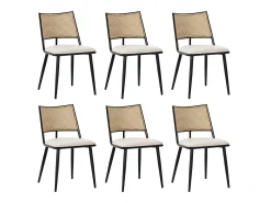 Juego de 6 sillones de ratán con asiento acolchado de PU, color negro