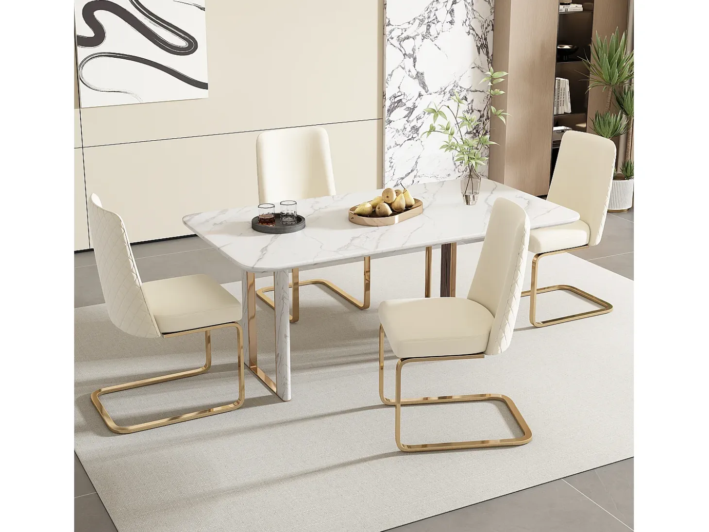 Juego de 2 sillones de terciopelo de lujo - 64,14 x 63,5 x 47,63 cm - respaldo de diamante - patas de metal dorado - beige