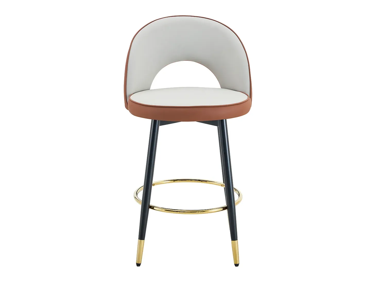 Juego de 2 taburetes de bar giratorios en piel sintética de PU - Cojines de asiento gris claro y marrón