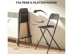 Juego de 2 taburetes de bar plegables con estructura de acero para cocina y comedor, color negro