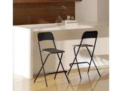 Juego de 2 taburetes de bar plegables con estructura de acero para cocina y comedor, color negro