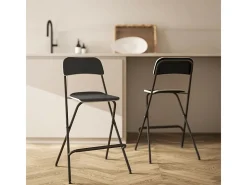 Juego de 2 taburetes de bar plegables con estructura de acero para cocina y comedor, color negro