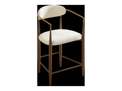 Juego de 2 taburetes de bar con reposabrazos - Tejido beige - Estructura de metal marrón y dorado