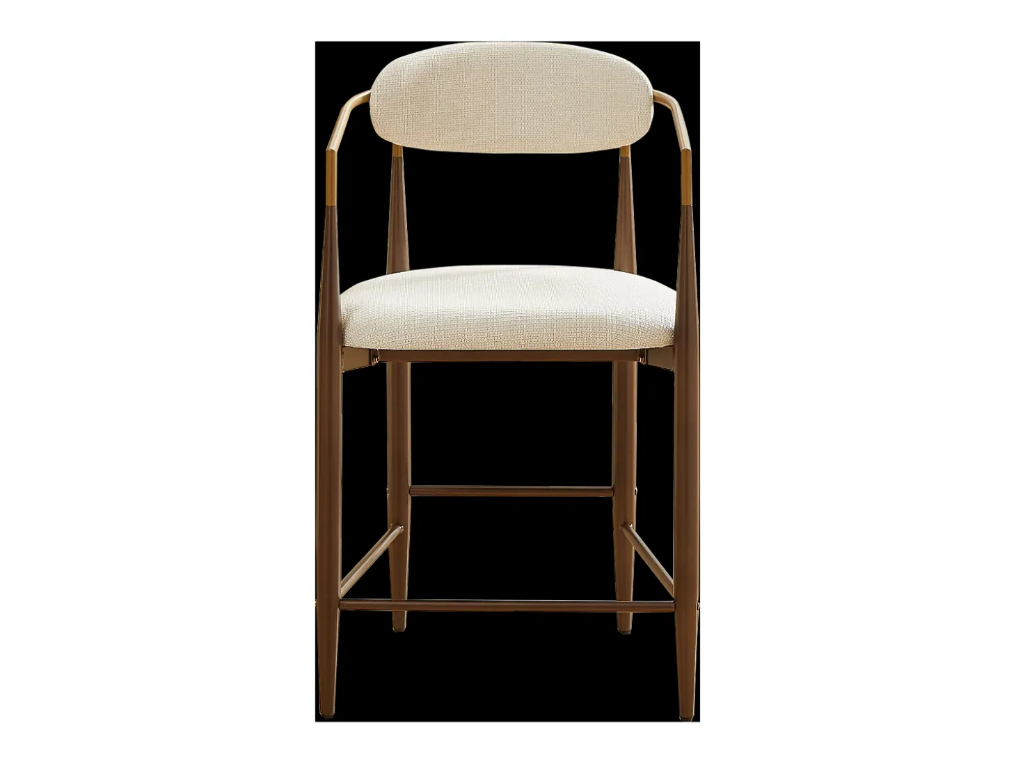 Juego de 2 taburetes de bar con reposabrazos - Tejido beige - Estructura de metal marrón y dorado