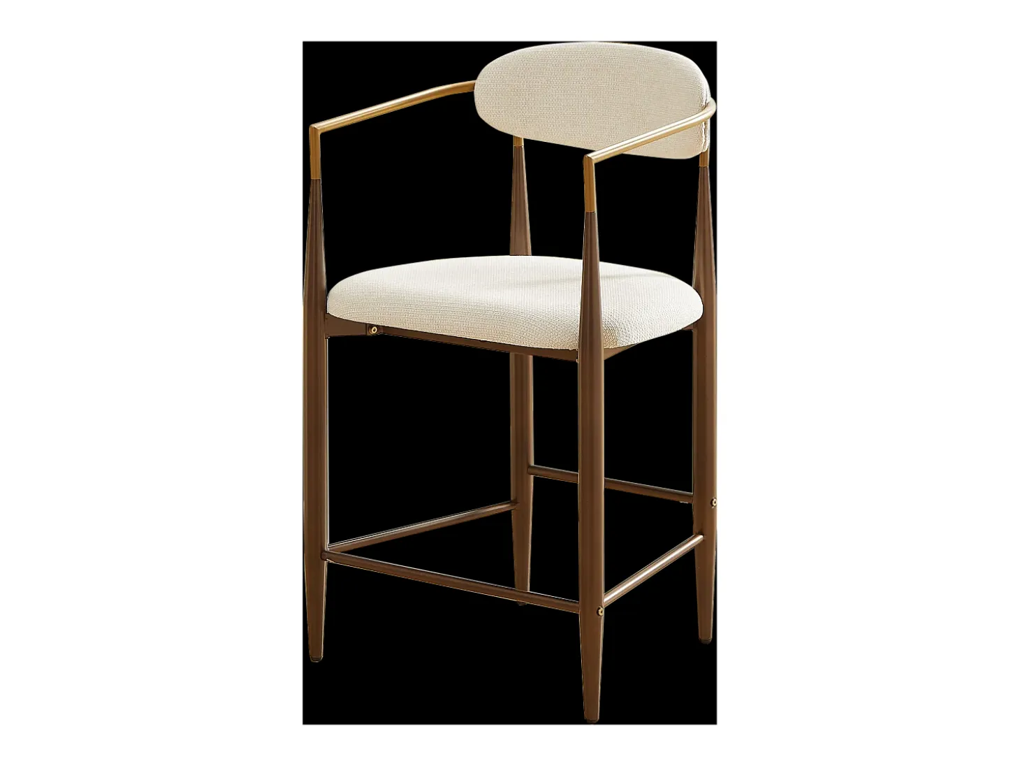 Juego de 2 taburetes de bar con reposabrazos - Tejido beige - Estructura de metal marrón y dorado