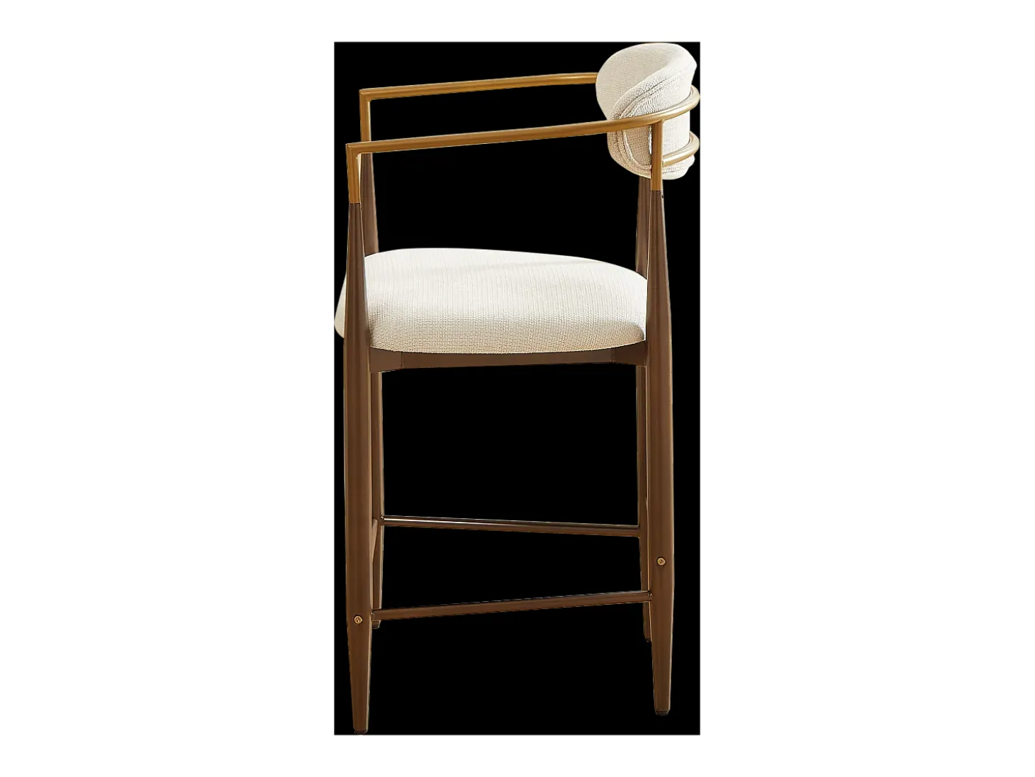 Juego de 2 taburetes de bar con reposabrazos - Tejido beige - Estructura de metal marrón y dorado