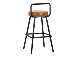 Juego de 6 taburetes de bar - 37 x 37 x 90,5 cm - con respaldo y reposapiés - piel sintética y patas de hierro - marrón