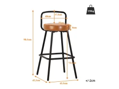 Juego de 6 taburetes de bar - 37 x 37 x 90,5 cm - con respaldo y reposapiés - piel sintética y patas de hierro - marrón