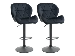 Juego de 2 taburetes de bar, giratorios, regulables en altura, con respaldo, tacto terciopelo, negro, sin brazos