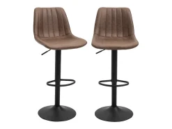 Juego de 2 taburetes de bar, taburete de cocina de altura regulable con reposapiés, silla giratoria, poliéster marrón