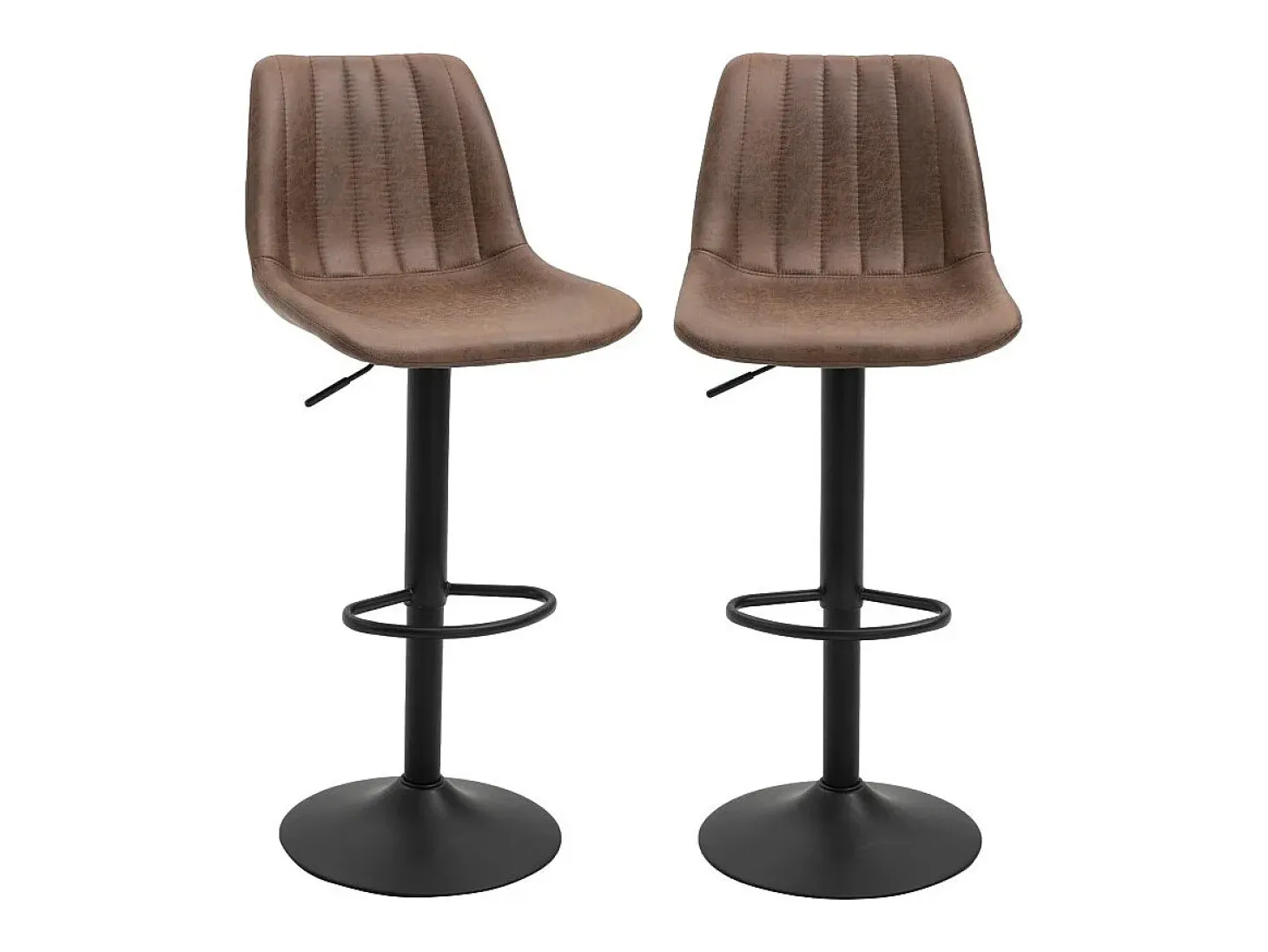Juego de 2 taburetes de bar, taburete de cocina de altura regulable con reposapiés, silla giratoria, poliéster marrón